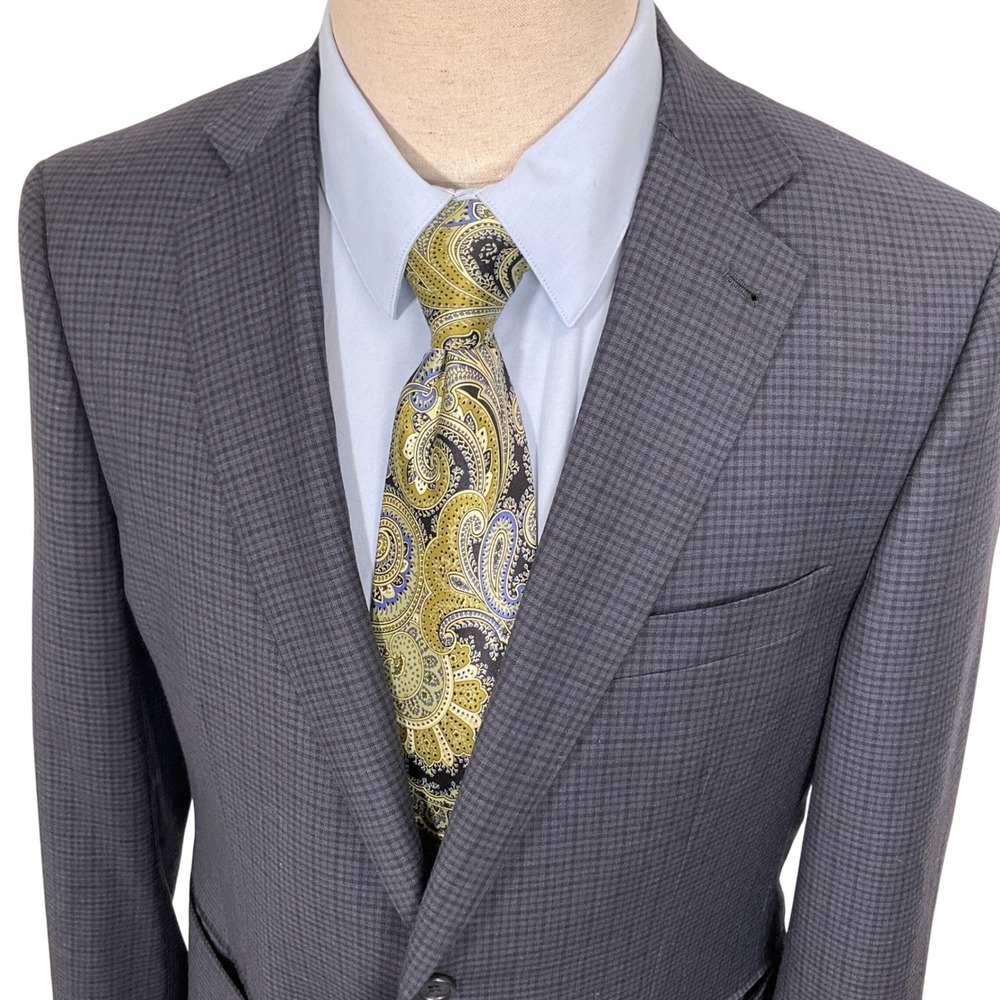 Zanetti Messina Blazer Mens 40S Navy Blue Gray Micro Check Jacket Lightweight